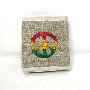 Organic Pure Hemp Handmade Trifold Wallet - Embroidered Rasta Color Peace Out!